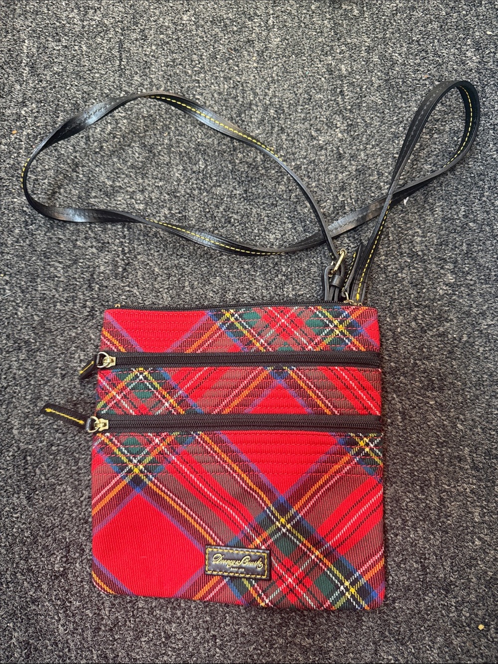 Dooney & Bourke Red Tartan Crossbody with Black Leather Strap